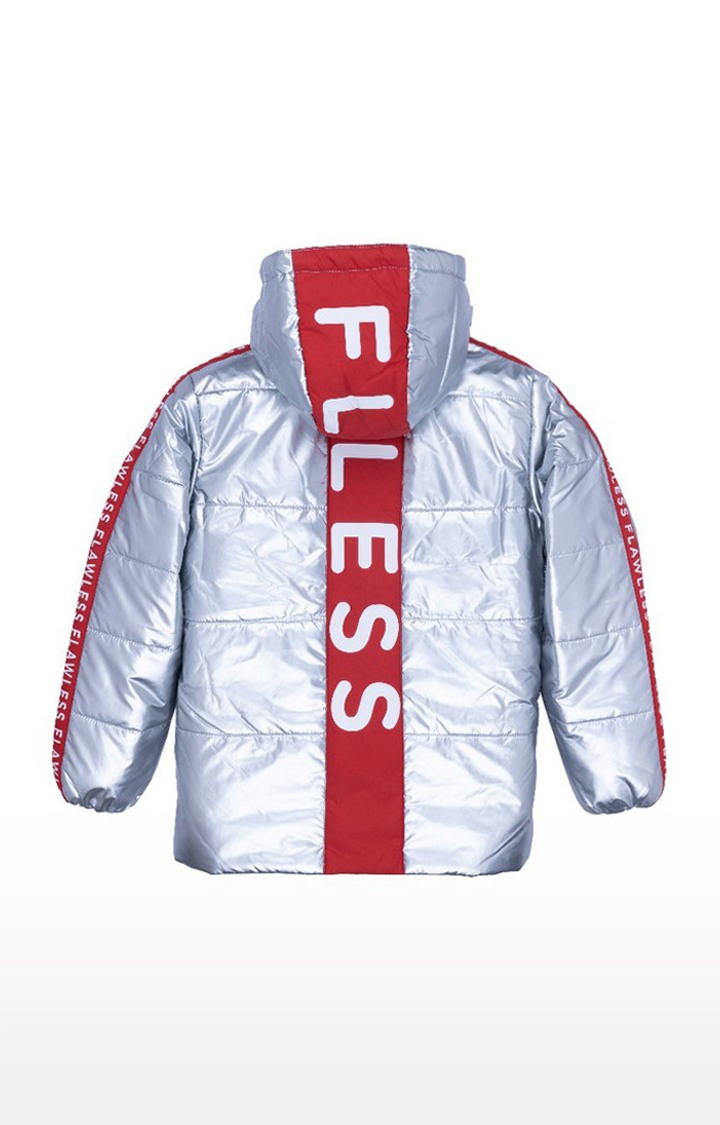 Boy's Silver Polyester Solid Bomber Jackets