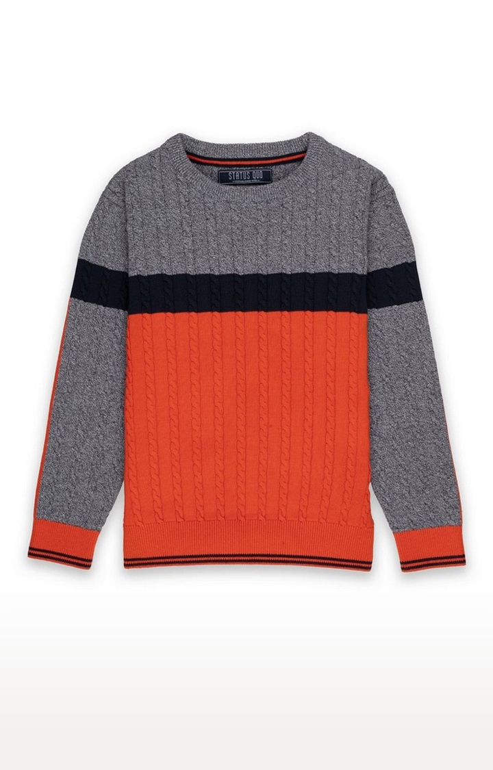 Status Quo | Boy's Orange Cotton Colourblock Sweaters 0