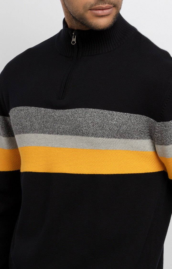 Men's Black Polyester Colourblock Sweaters