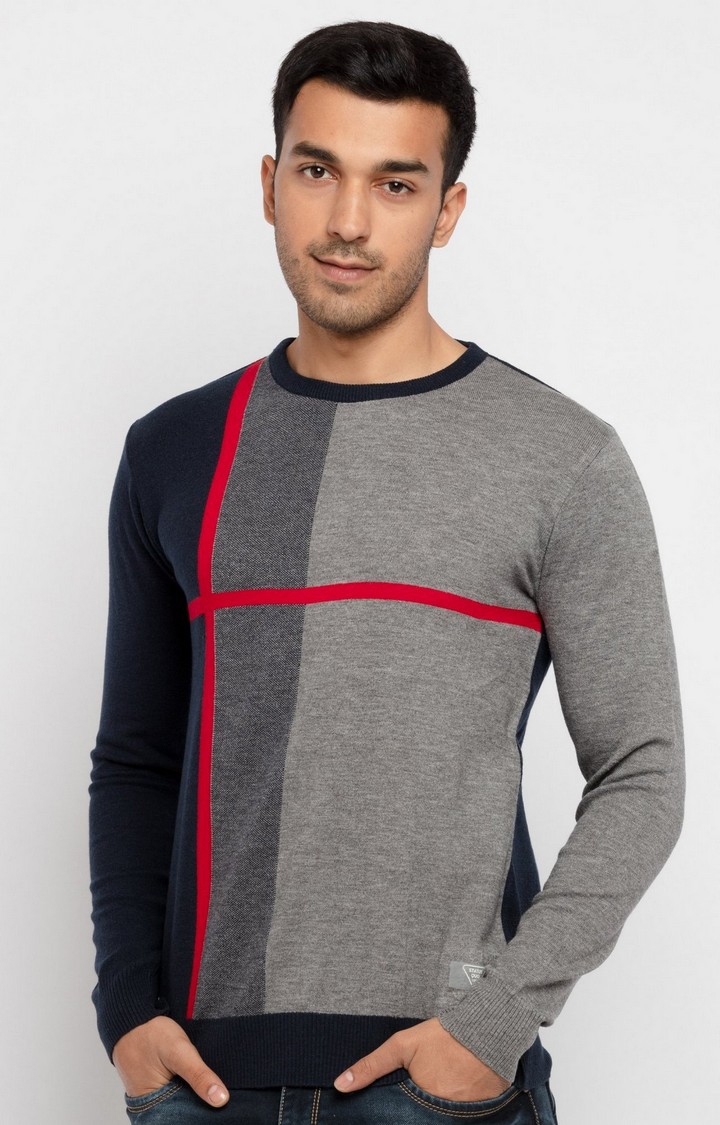 Men's Grey Polycotton Solid Sweaters