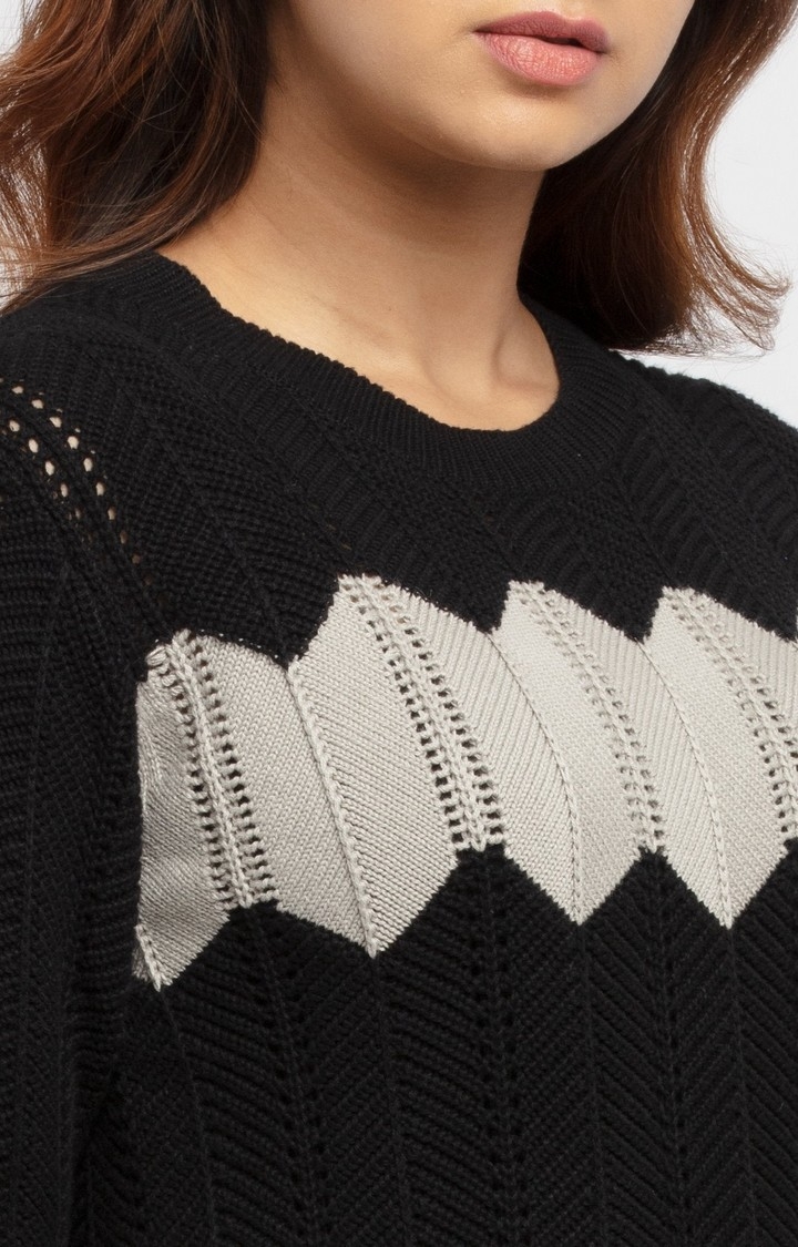 Status Quo | Women's Black Cotton Solid Sweaters 3