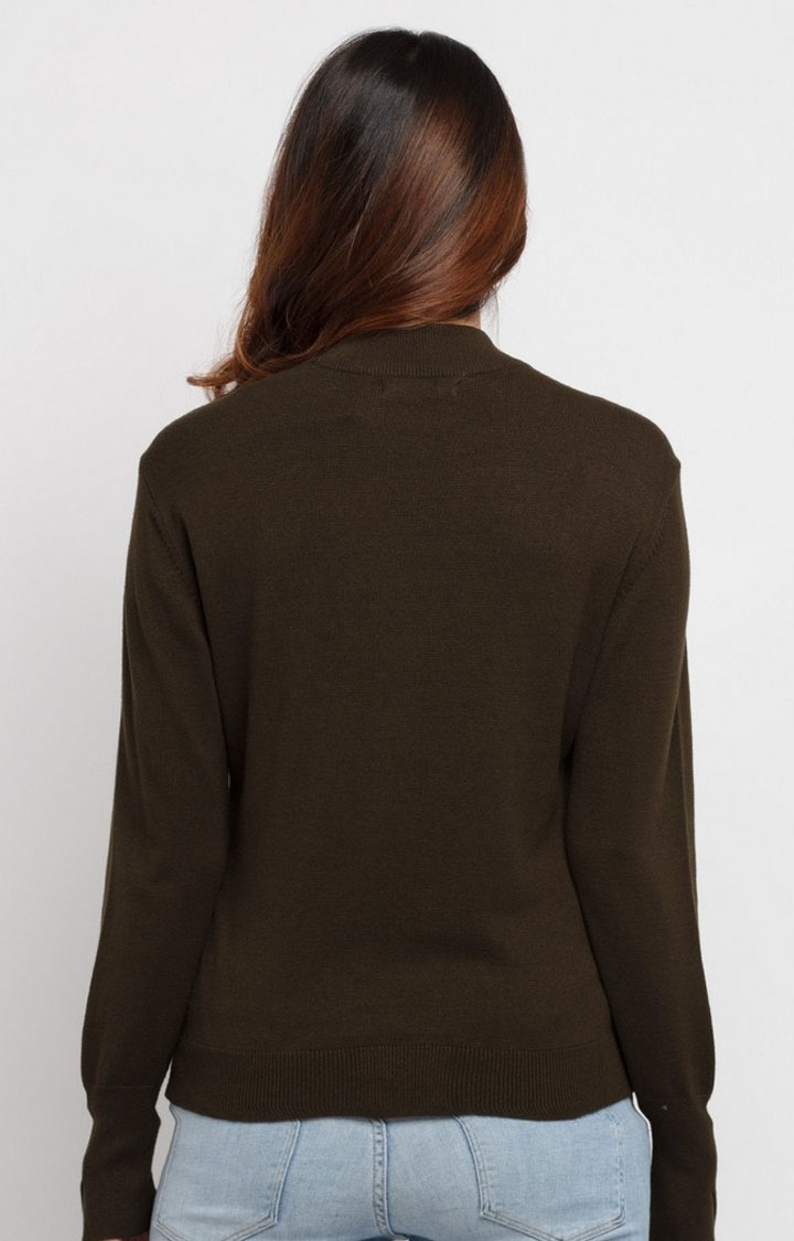 Status Quo | Women's Green Polycotton Solid Sweaters 2