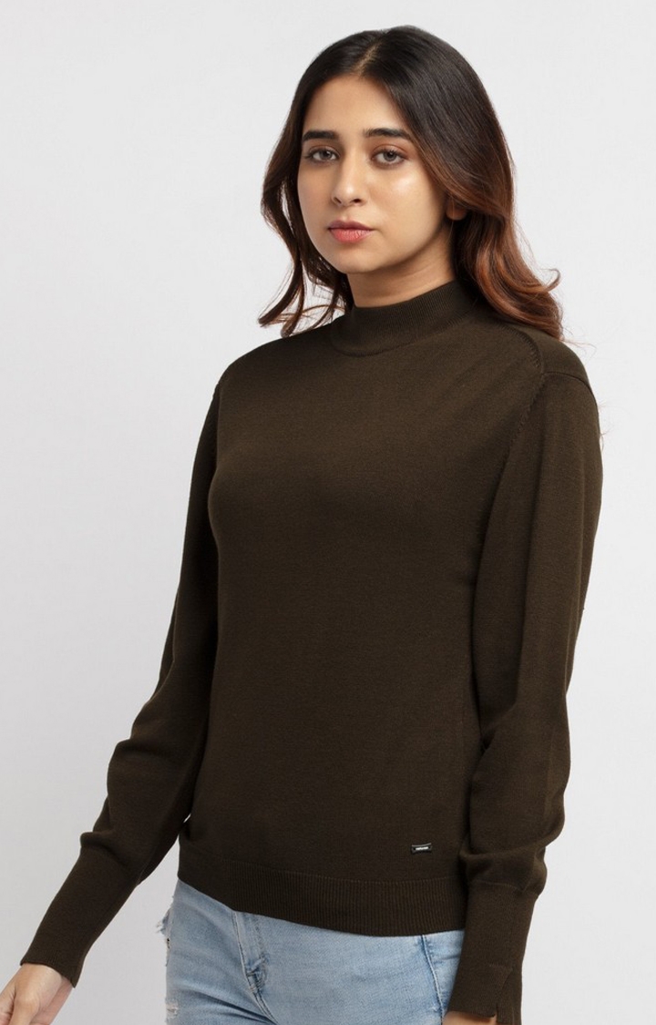 Status Quo | Women's Green Polycotton Solid Sweaters 1