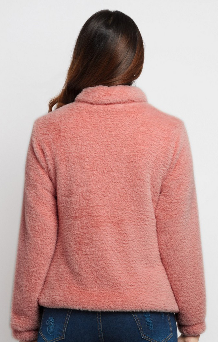 Women's Pink Polyester Solid Sweaters