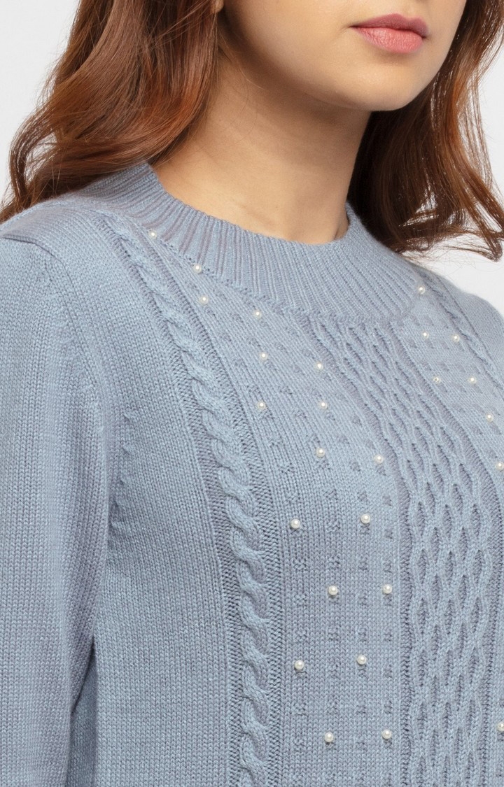 Status Quo | Women's Grey Acrylic Textured Sweaters 4