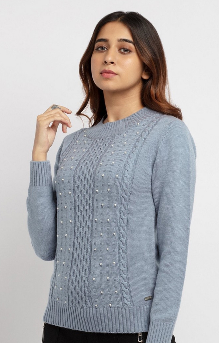 Status Quo | Women's Grey Acrylic Textured Sweaters 2