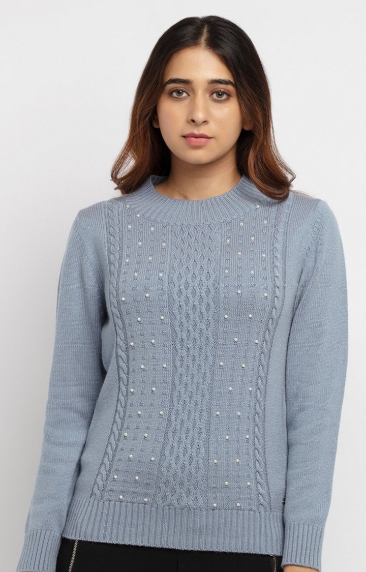 Status Quo | Women's Grey Acrylic Textured Sweaters 0
