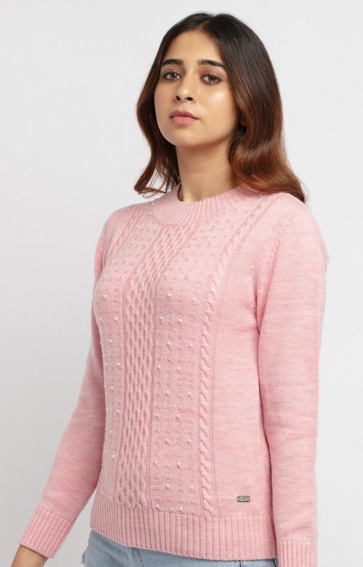 Status Quo | Women's Pink Polycotton Embellished Sweaters 1