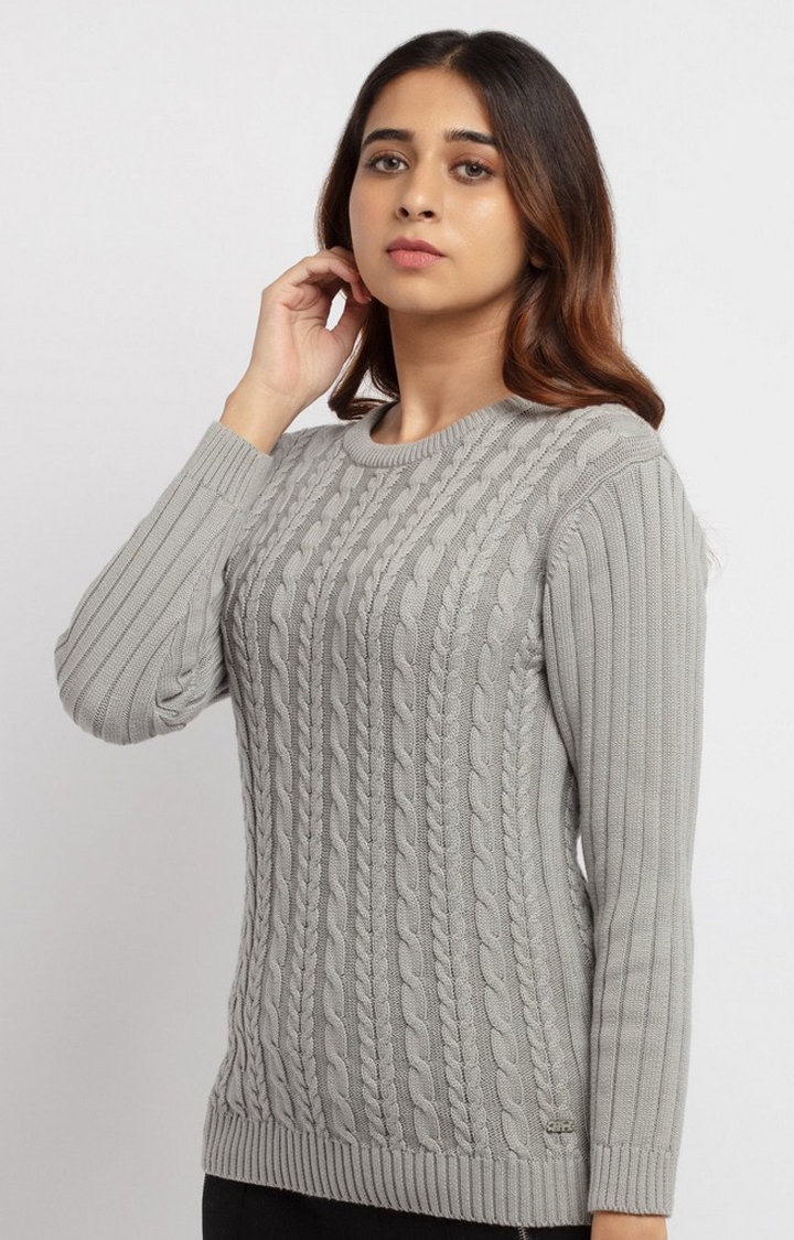 Status Quo | Women's Grey Cotton Textured Sweaters 1