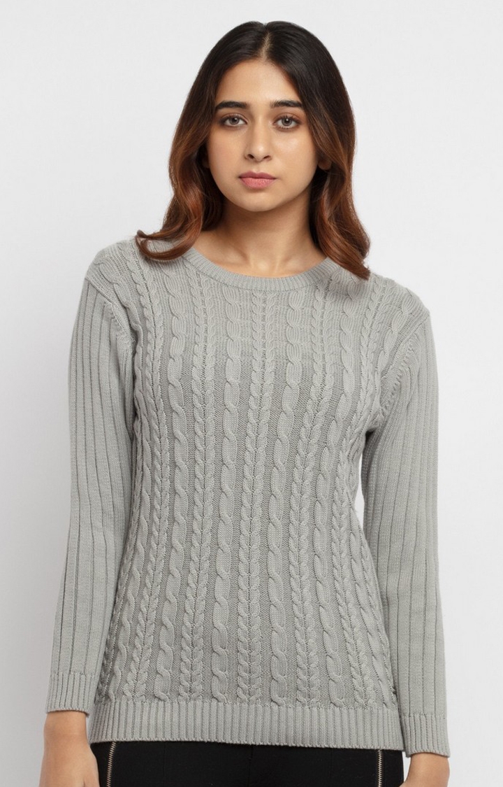 Status Quo | Women's Grey Cotton Textured Sweaters 0