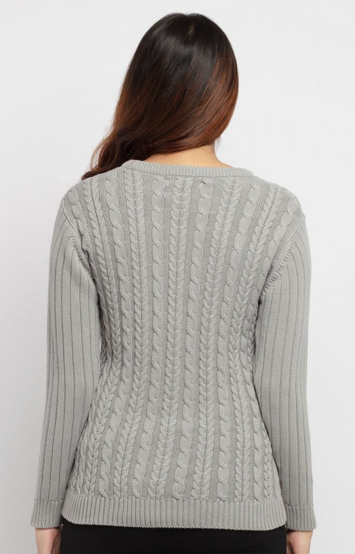 Status Quo | Women's Grey Cotton Textured Sweaters 2