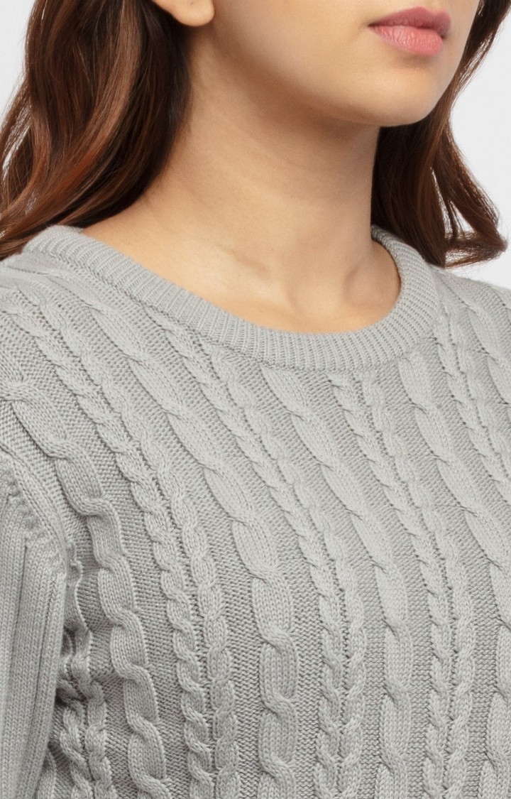Status Quo | Women's Grey Cotton Textured Sweaters 3