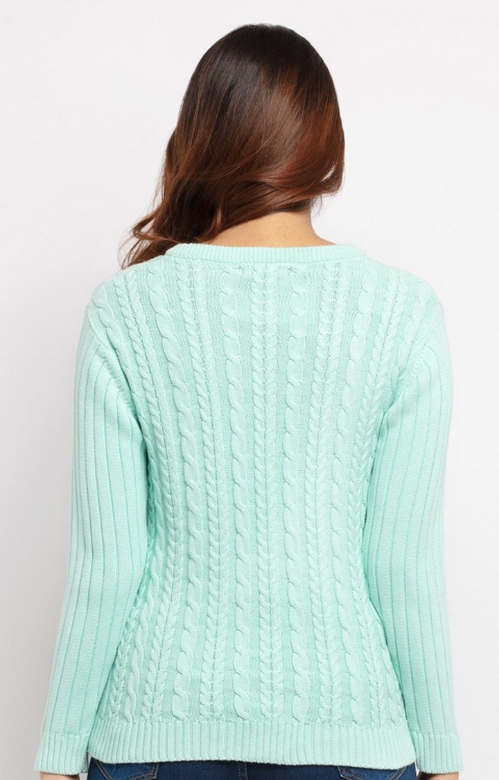 Status Quo | Women's Green Cotton Textured Sweaters 3