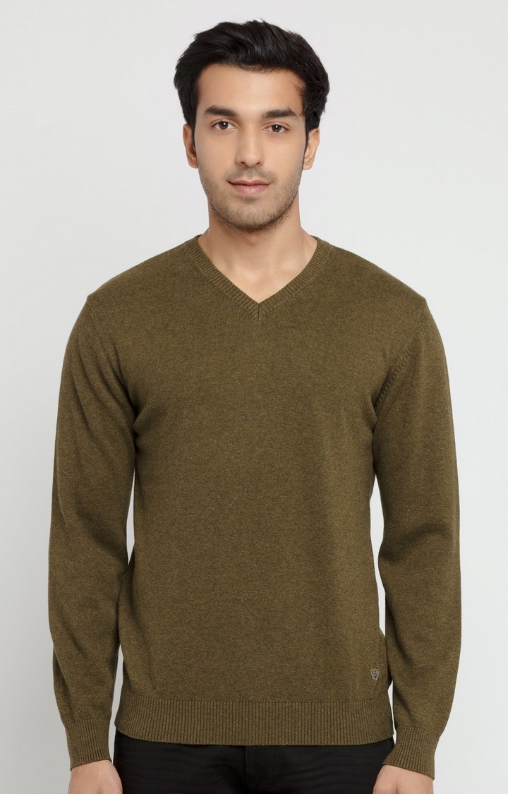 Status Quo | Men's Green Polyester Melange Sweaters 0