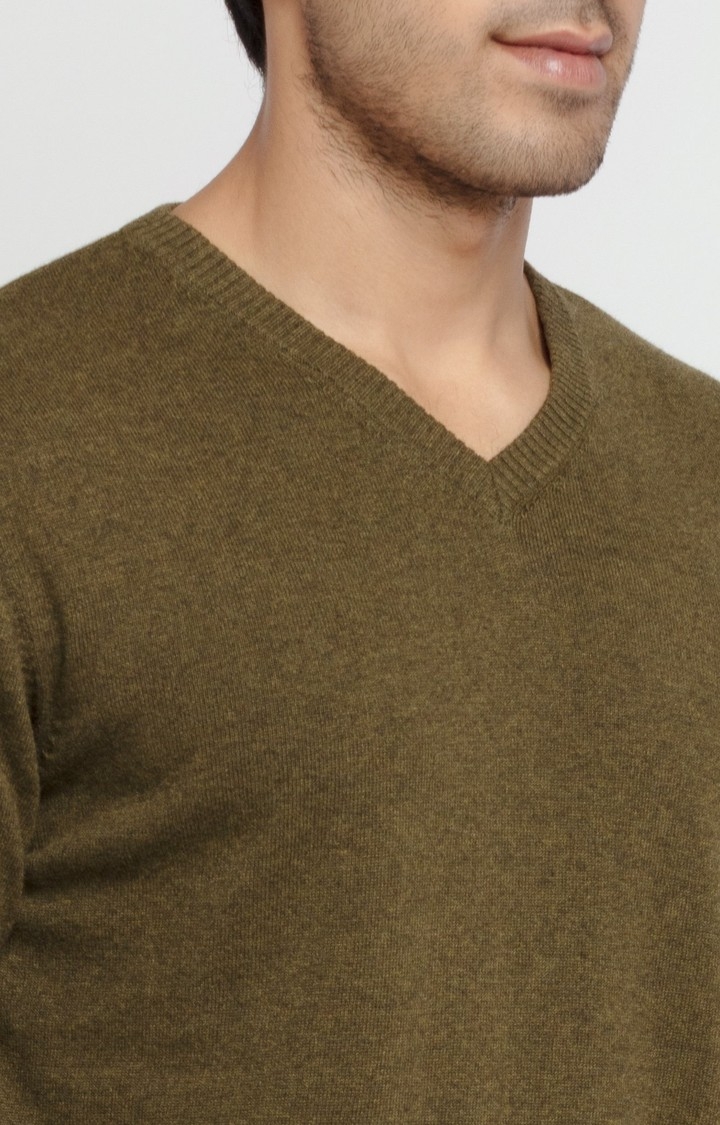 Status Quo | Men's Green Polyester Melange Sweaters 3