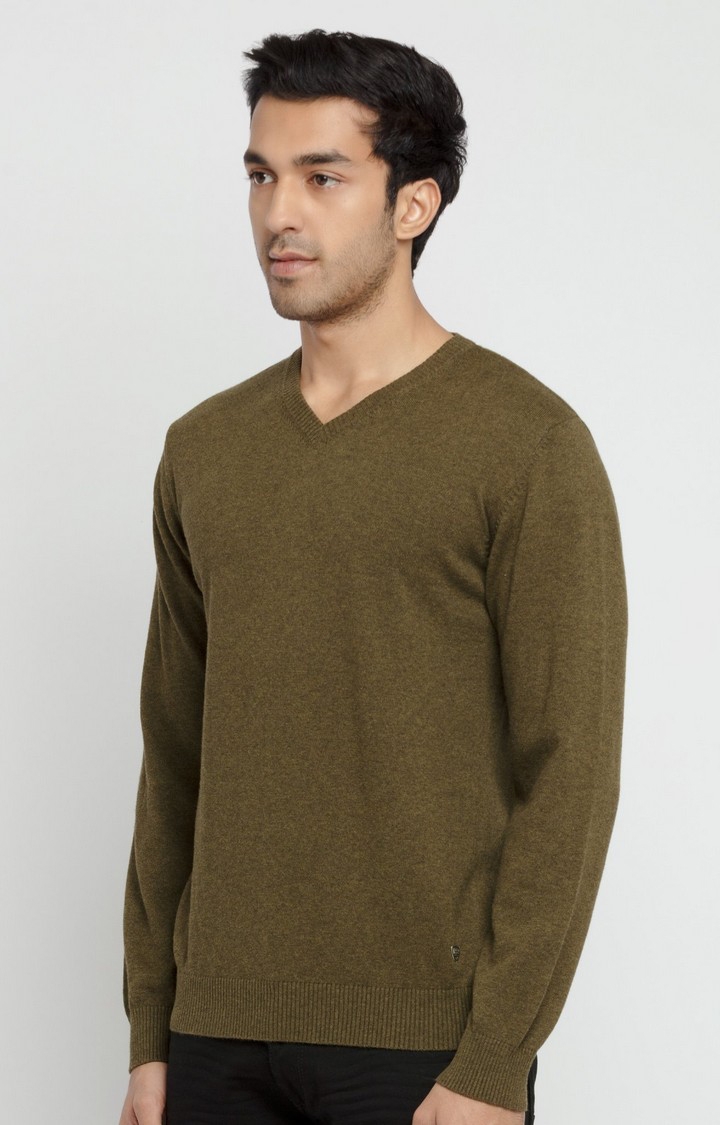 Status Quo | Men's Green Polyester Melange Sweaters 1