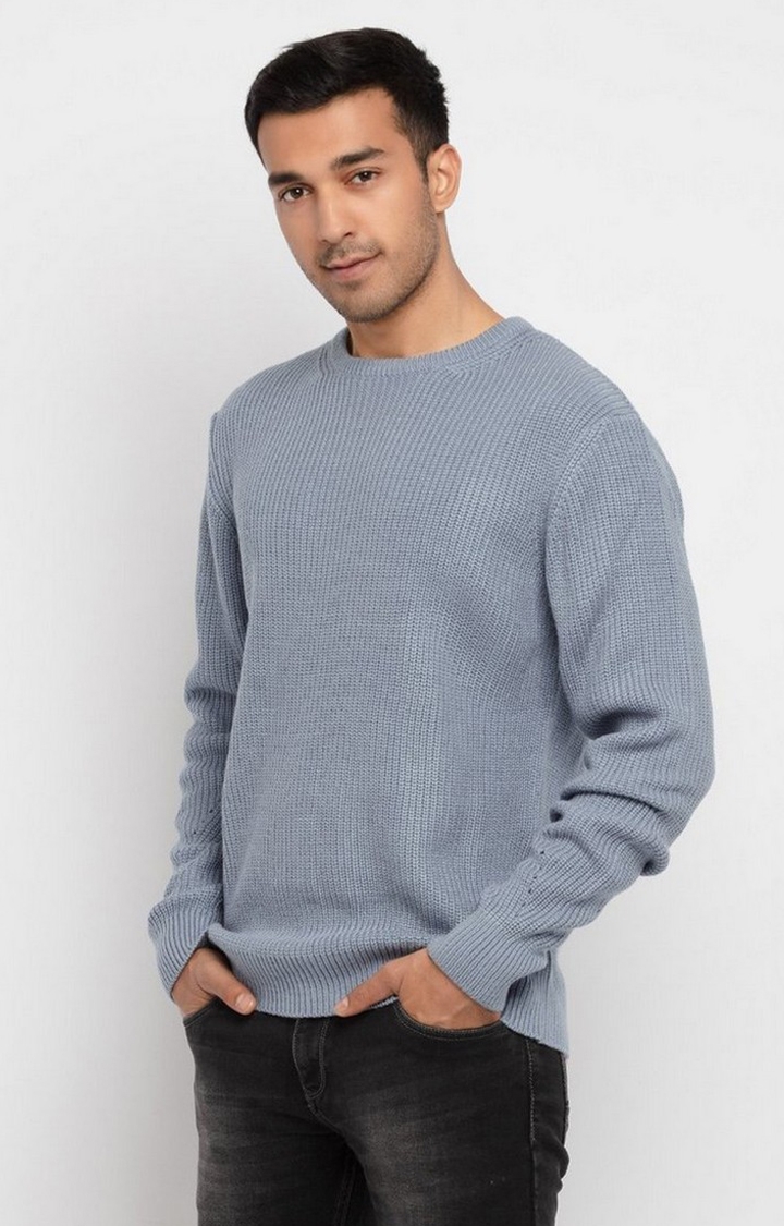 Status Quo | Men's Grey Cotton Solid Sweaters 0