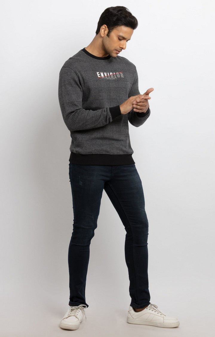 Men's Black Polycotton Checked Sweatshirts