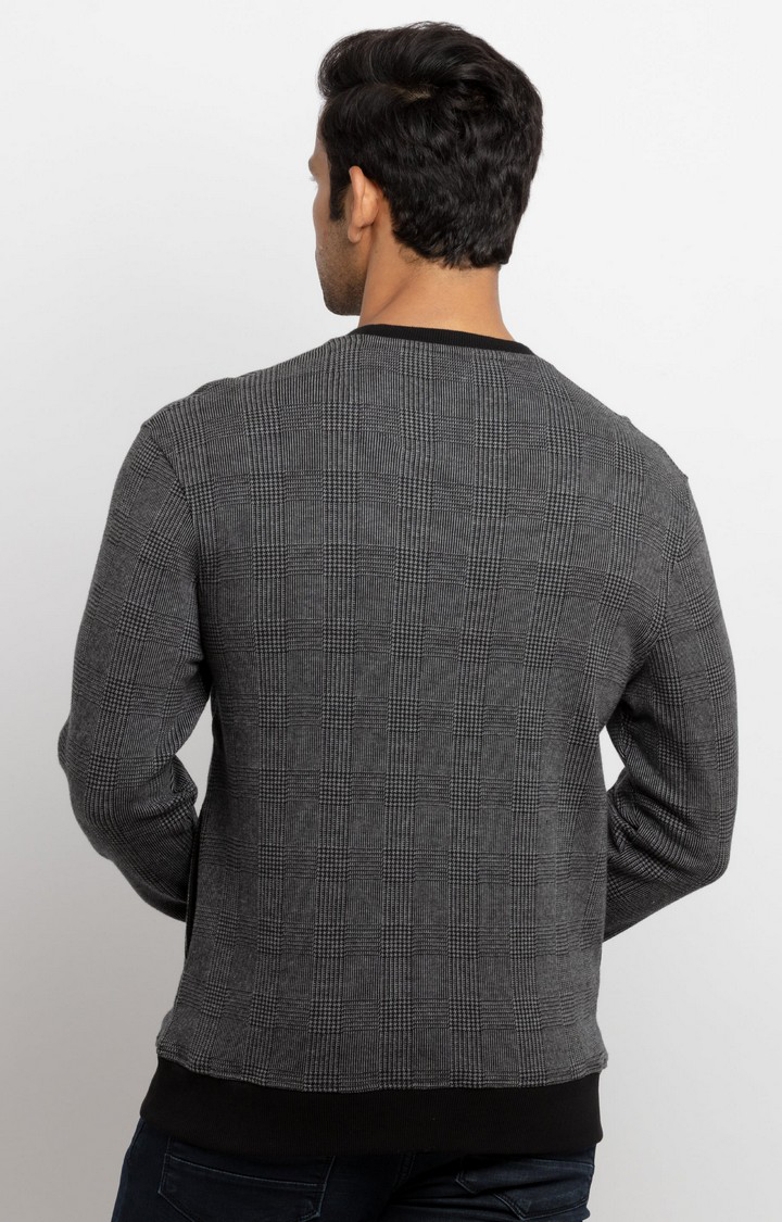 Men's Black Polycotton Checked Sweatshirts