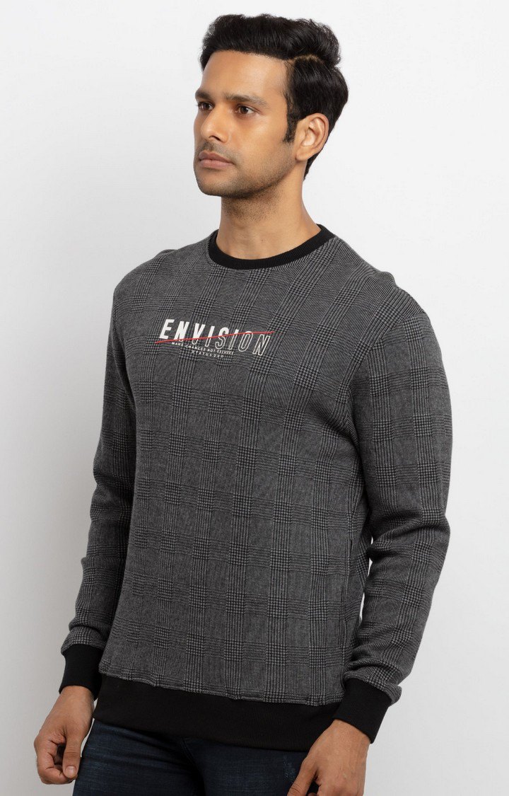 Men's Black Polycotton Checked Sweatshirts