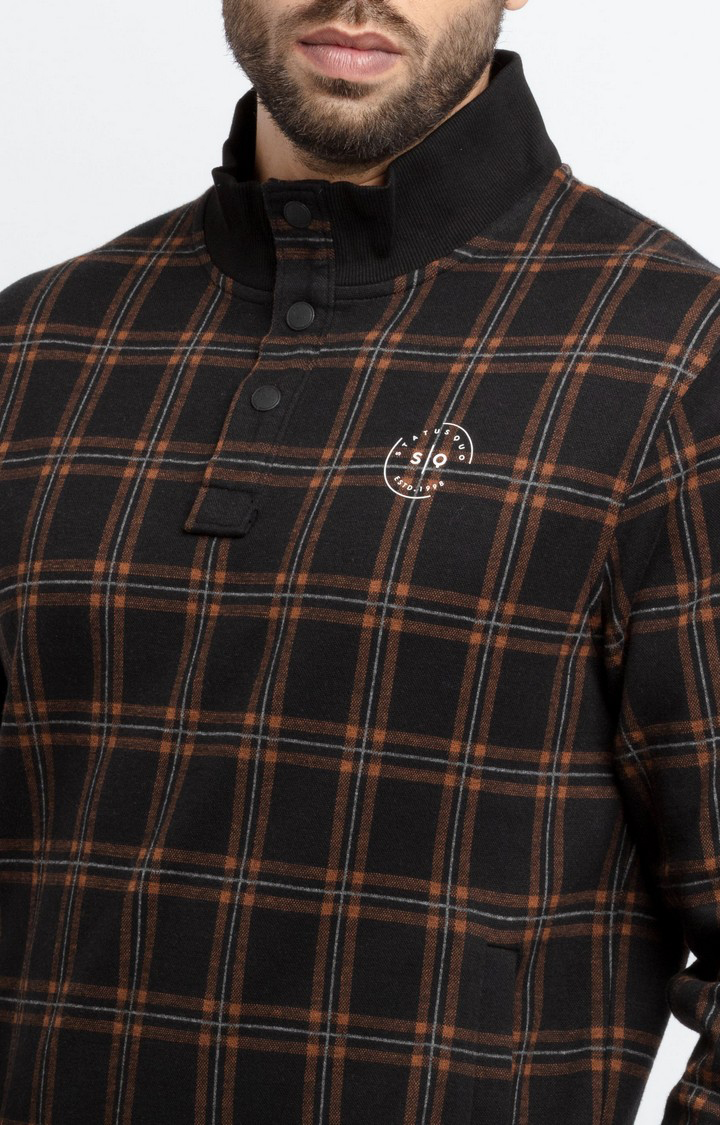 Men's Black Polycotton Checked Sweatshirts