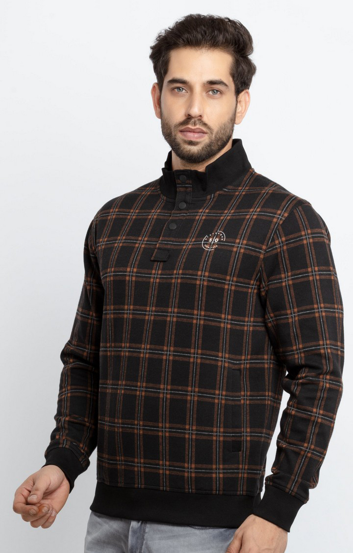 Men's Black Polycotton Checked Sweatshirts