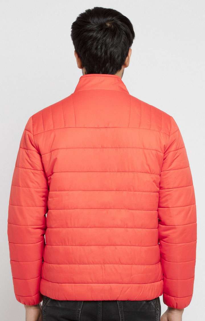 Men's Orange Polyester Quilted Bomber Jackets