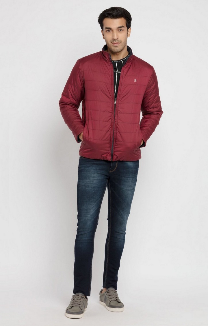 Status Quo | Men's Red Polyester Solid Bomber Jackets 1