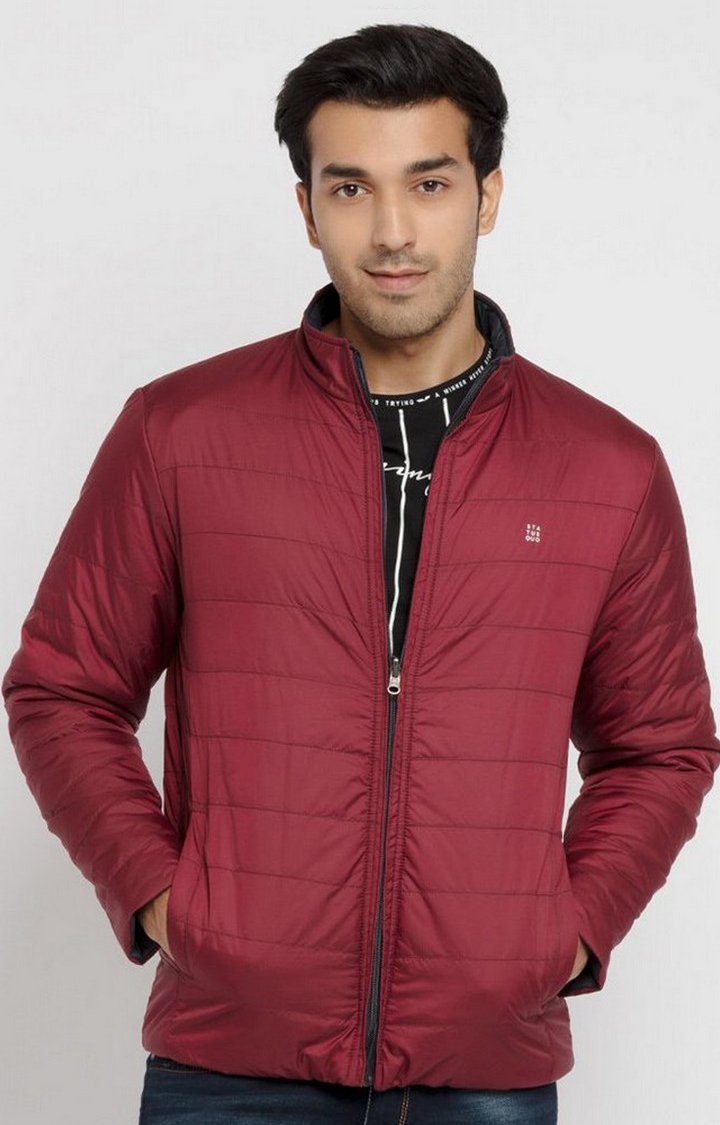 Status Quo | Men's Red Polyester Solid Bomber Jackets 0