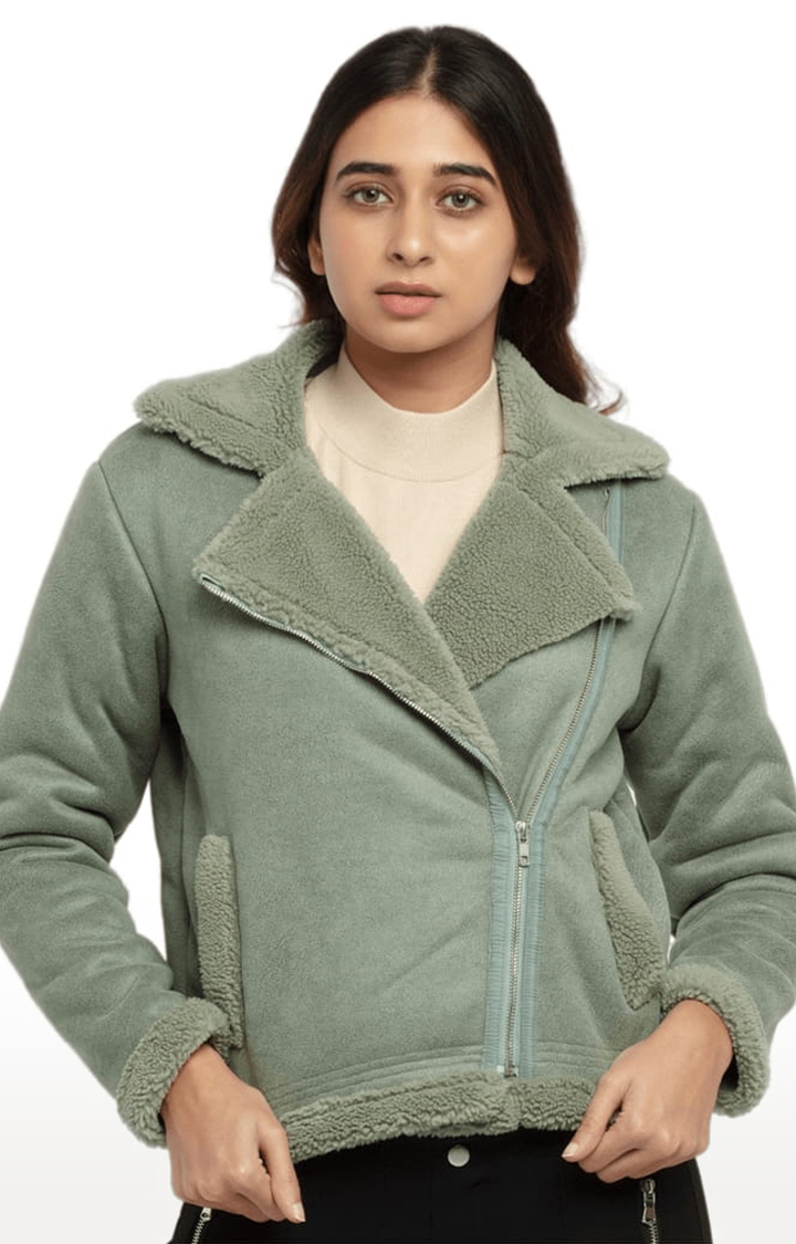 Women's Green Polyester Solid Sweaters