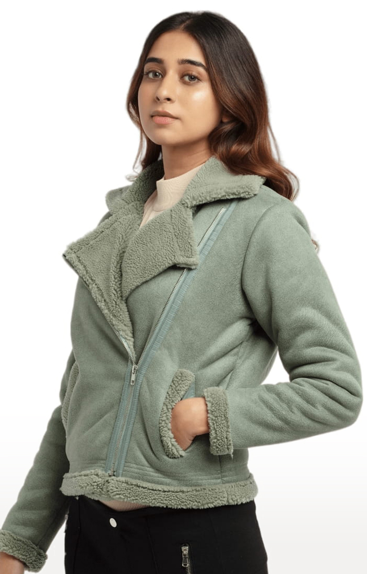 Women's Green Polyester Solid Sweaters