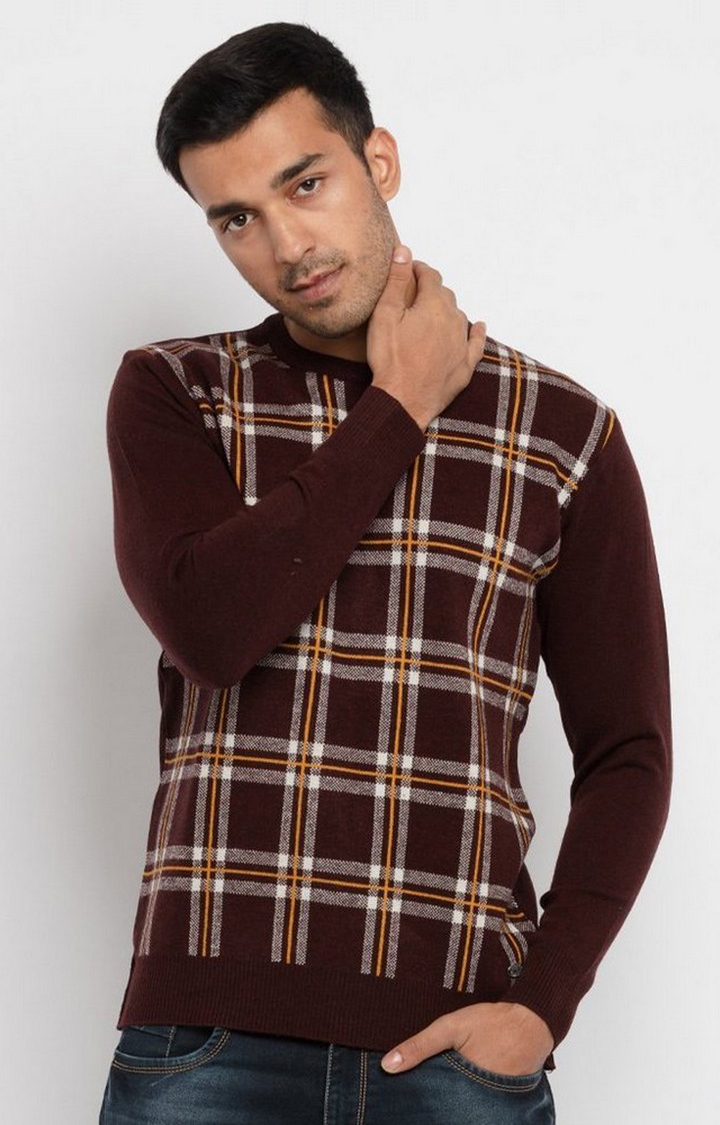 Status Quo | Men's Red Polycotton Checked Sweaters 0