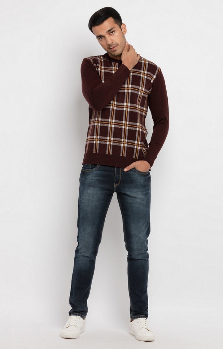 Status Quo | Men's Red Polycotton Checked Sweaters 1