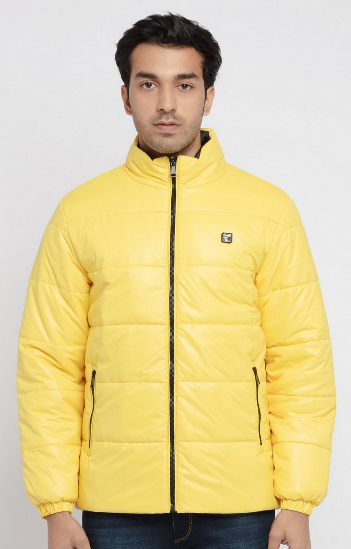 Status Quo | Men's Yellow Polyester Solid Bomber Jackets 0