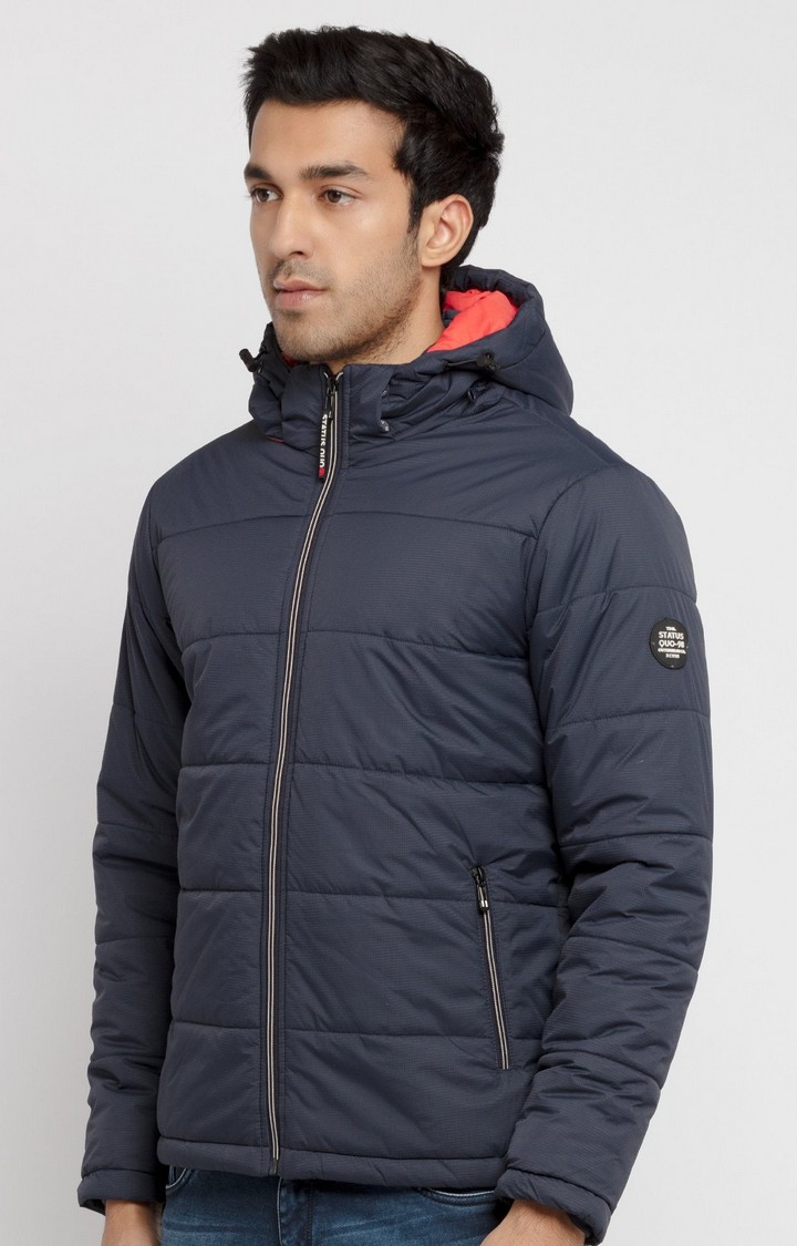Status Quo | Men's Blue Polyester Quilted Bomber Jackets 1