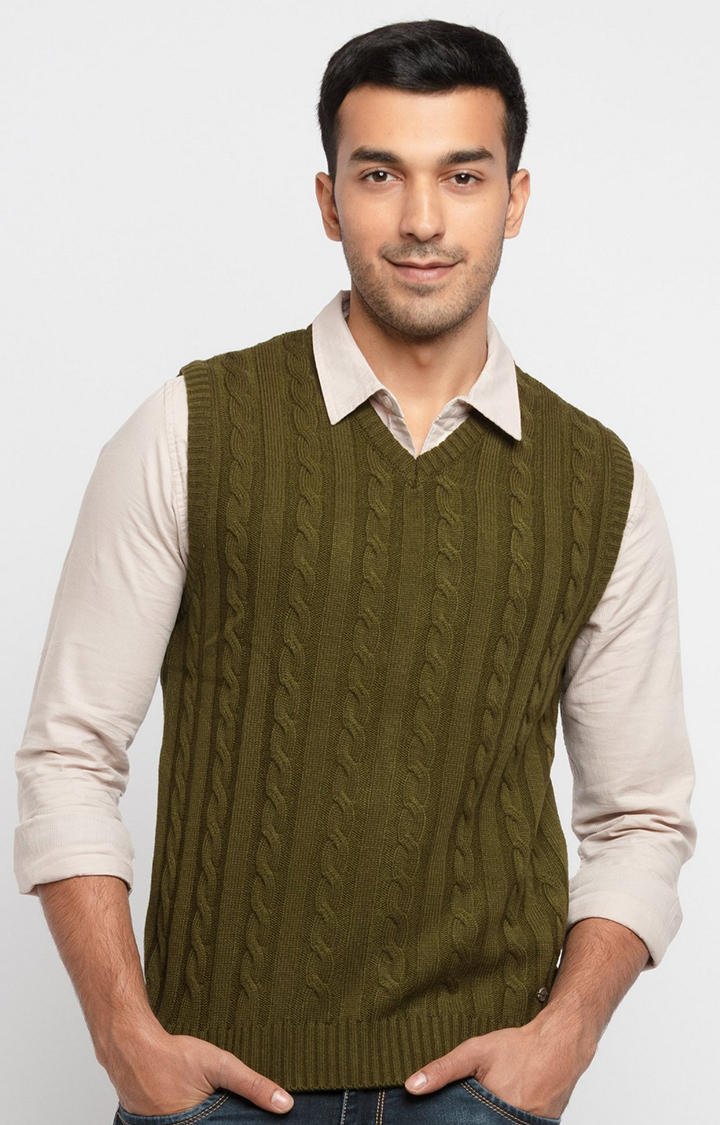 Men's Green Polycotton Textured Sweaters