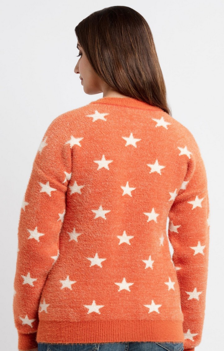 Status Quo | Women's Orange Acrylic Printed Sweaters 3