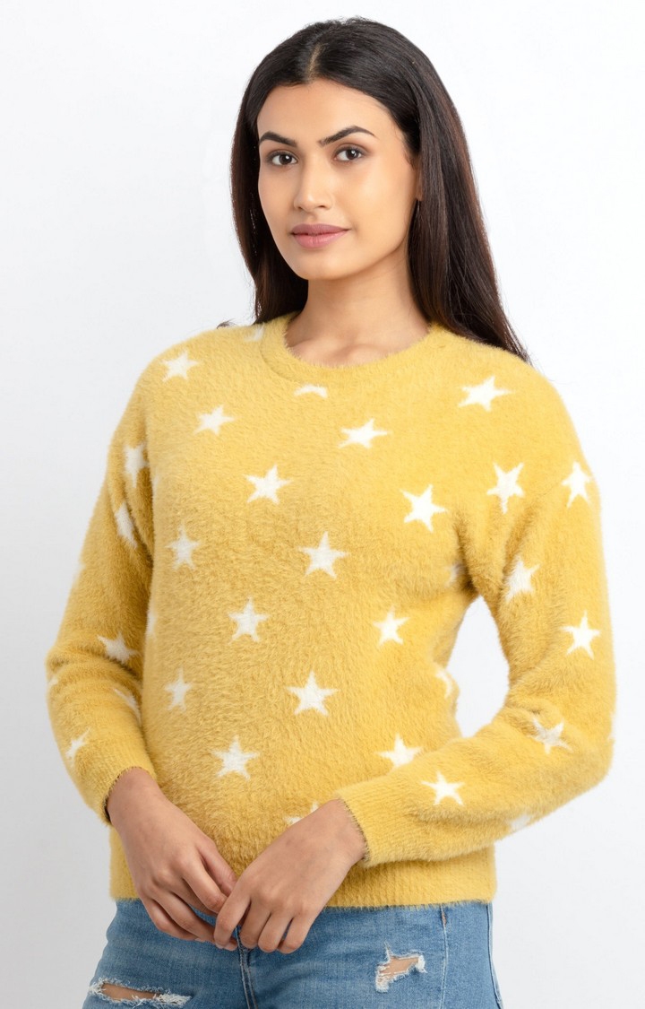 Status Quo | Women's Yellow Acrylic Solid Sweaters 2