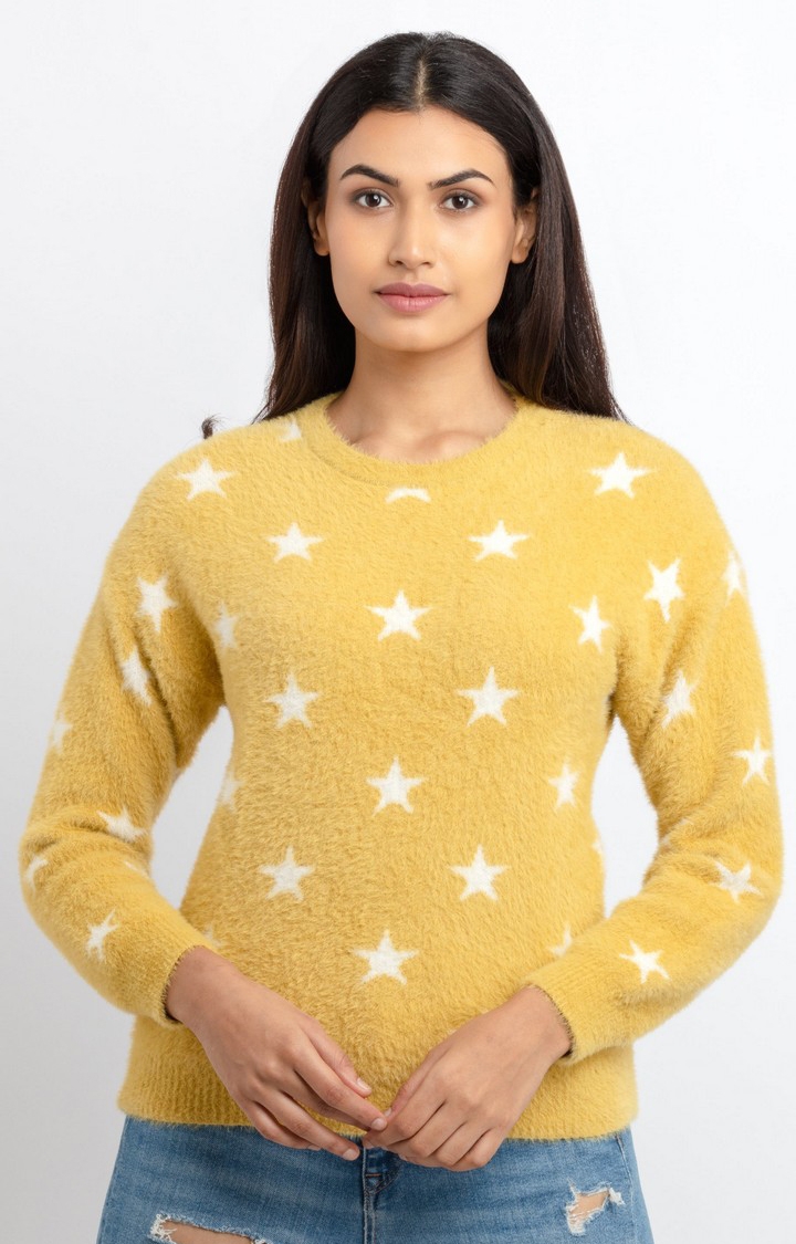Status Quo | Women's Yellow Acrylic Solid Sweaters 0