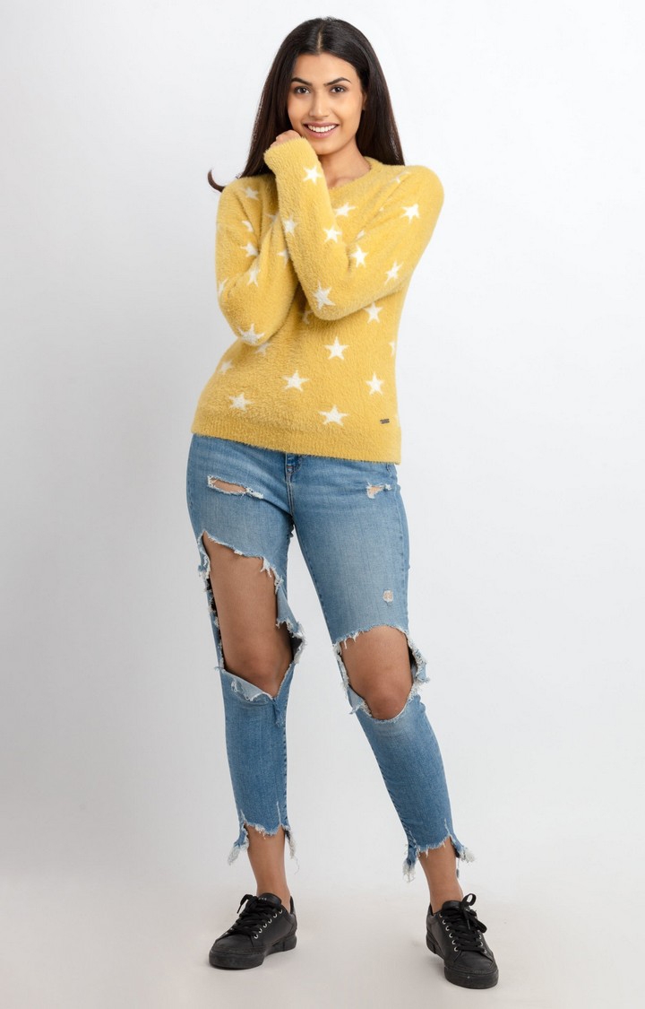 Status Quo | Women's Yellow Acrylic Solid Sweaters 1