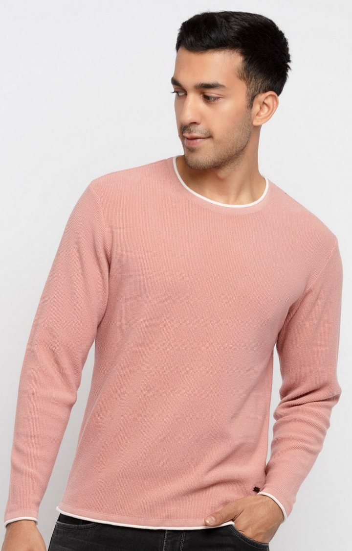 Men's Pink Polycotton Solid Sweaters