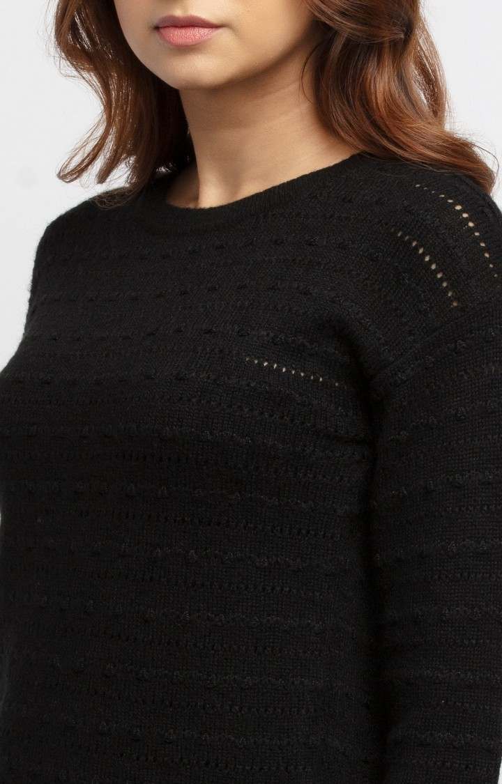 Women's Black Polycotton Solid Sweaters