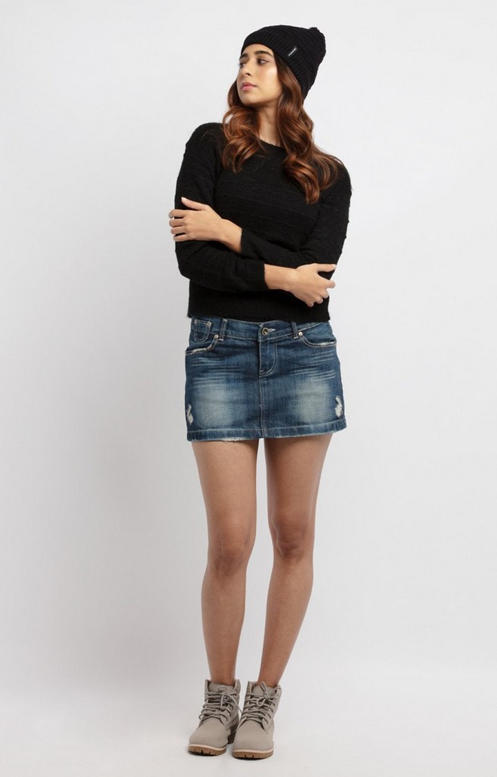 Women's Black Polycotton Solid Sweaters