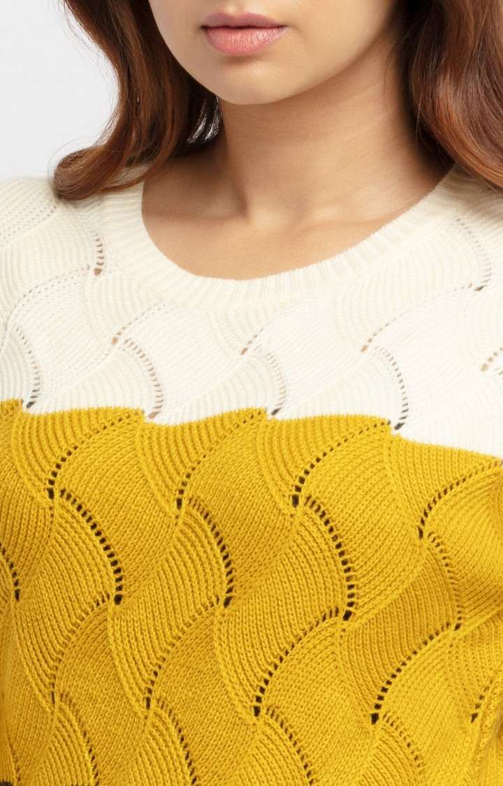 Women's Yellow Polycotton Colourblock Sweaters