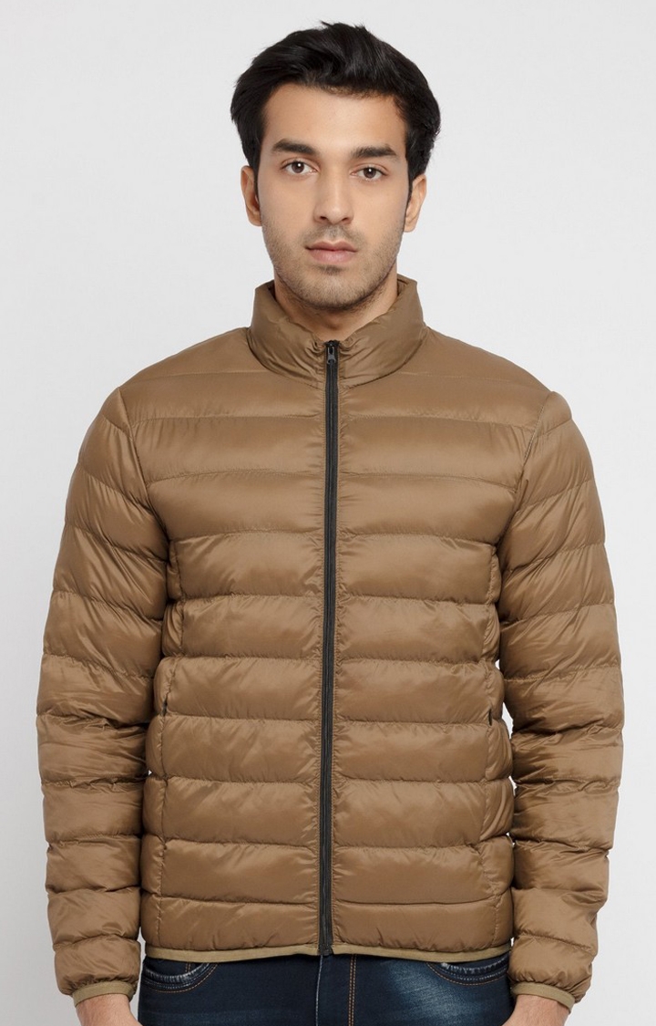 Status Quo | Men's Brown Polycotton Quilted Bomber Jackets 0