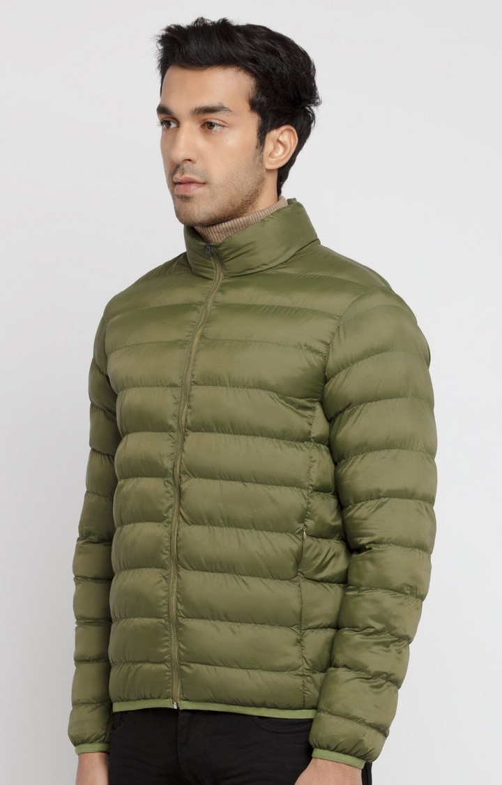 Status Quo | Men's Green Polycotton Quilted Bomber Jackets 1