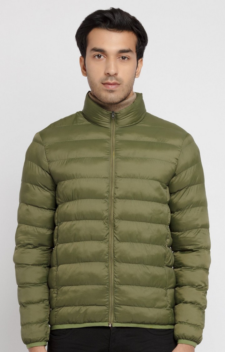 Status Quo | Men's Green Polycotton Quilted Bomber Jackets 0