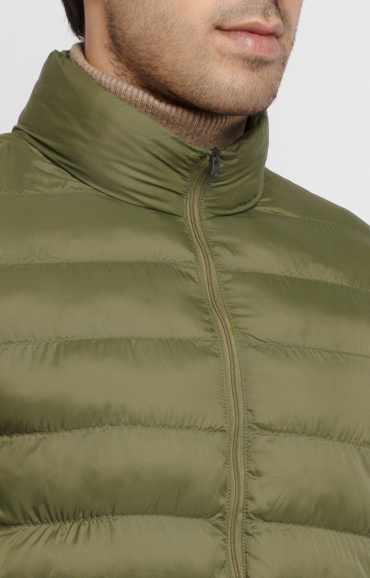 Status Quo | Men's Green Polycotton Quilted Bomber Jackets 3