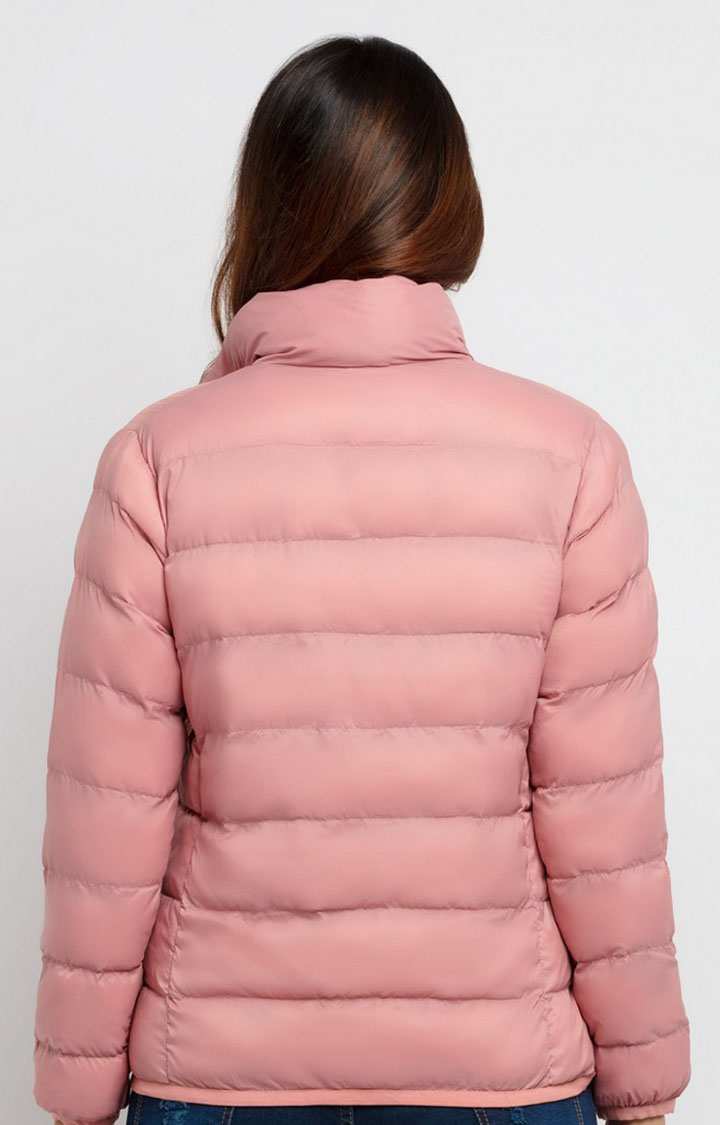 Women's Pink Nylon Quilted Bomber Jackets
