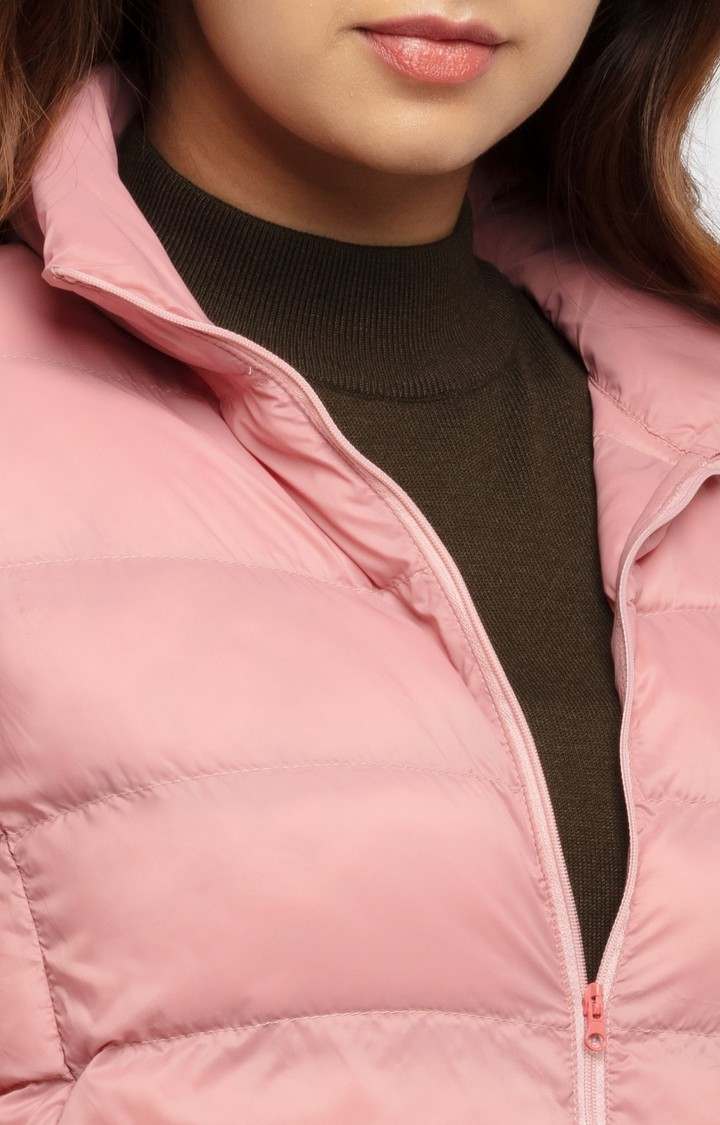 Women's Pink Nylon Quilted Bomber Jackets